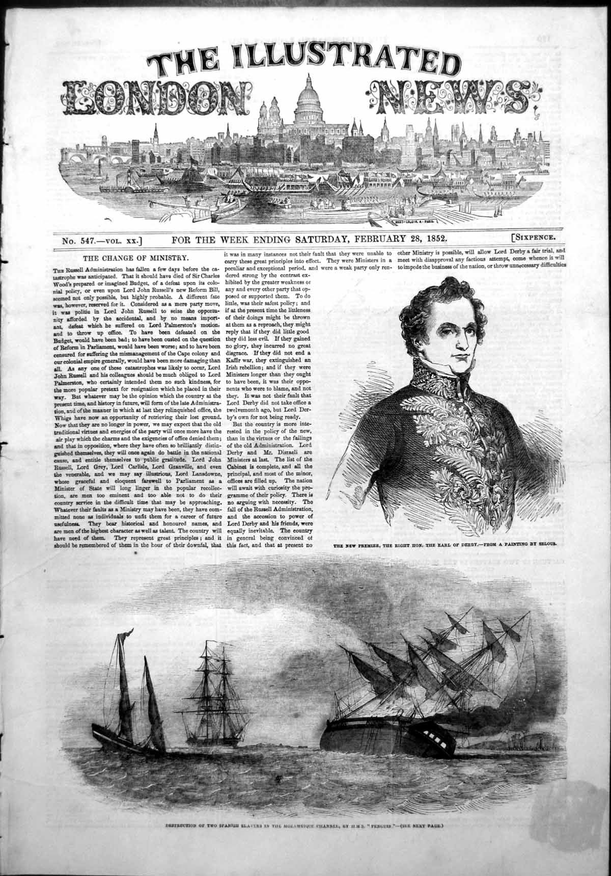Antique Old Print DestructionSpanish Slavers Hms Penguin Earl Derby 1852
