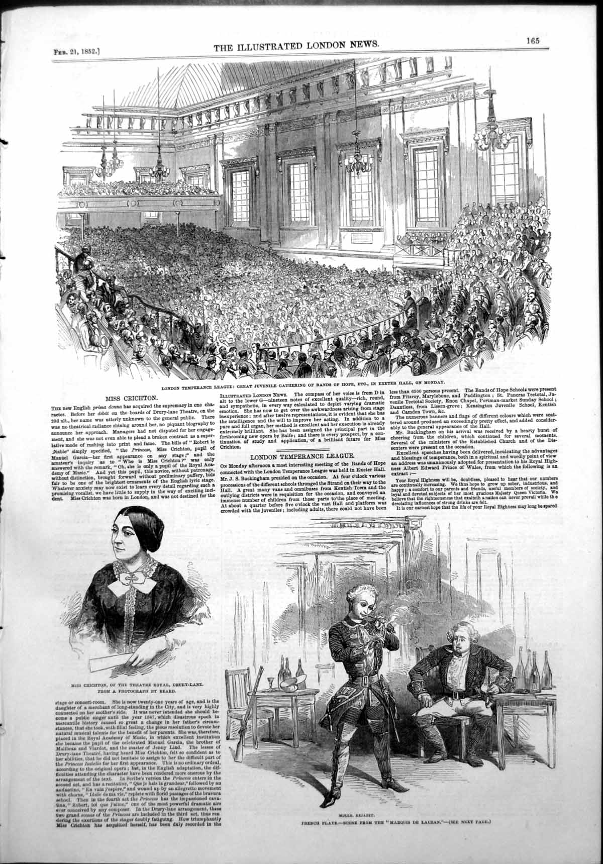 Antique Old Print London Temperance League Bands Marquis De Lauzan Play 1852