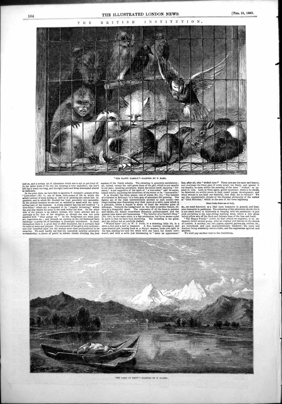 Old Print Happy Family T Earl Lake Thun T Danby British Institution 1852 19th