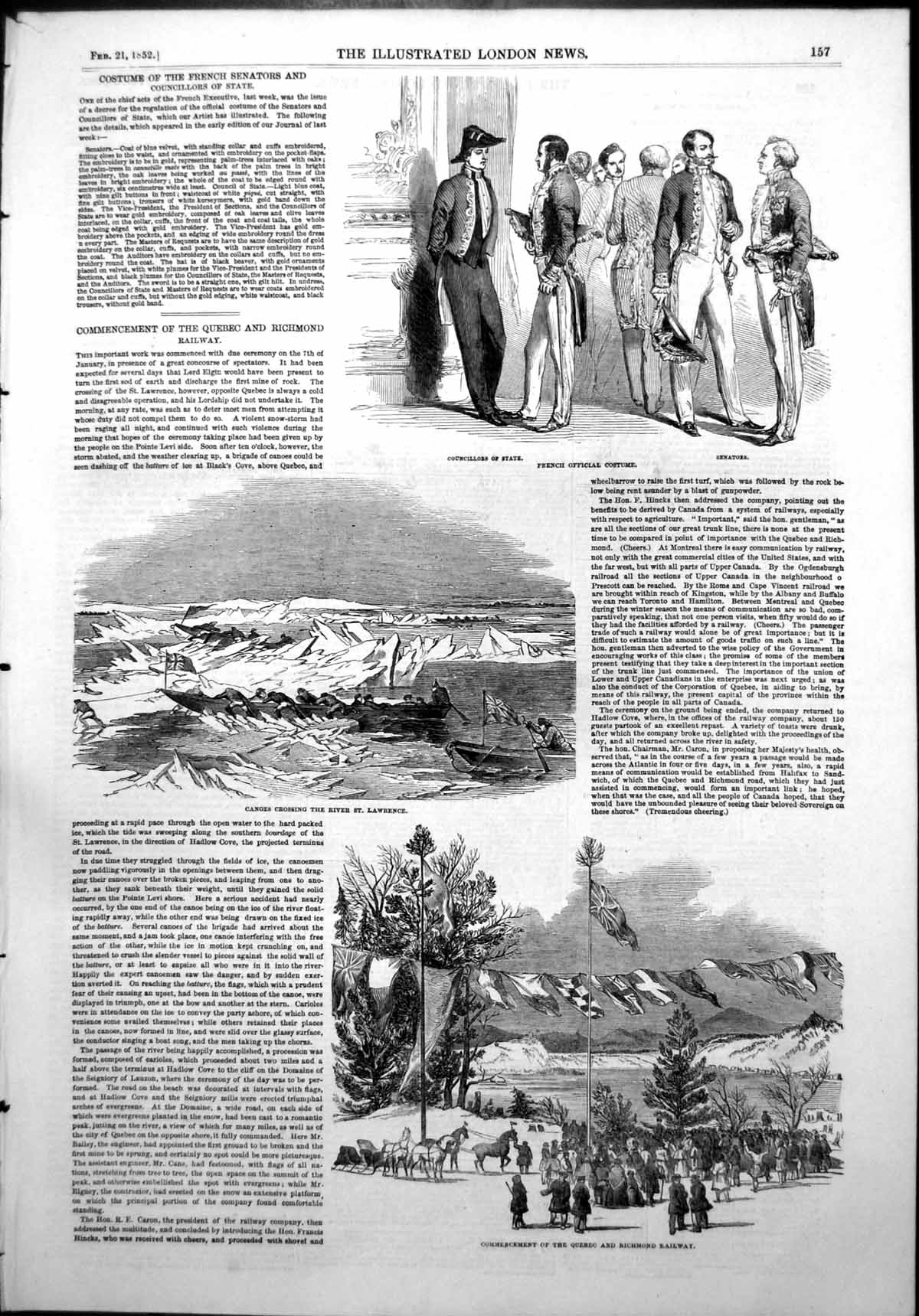 Old Antique Print Costumes French Senators Quebec Richmond Railway 1852 19th