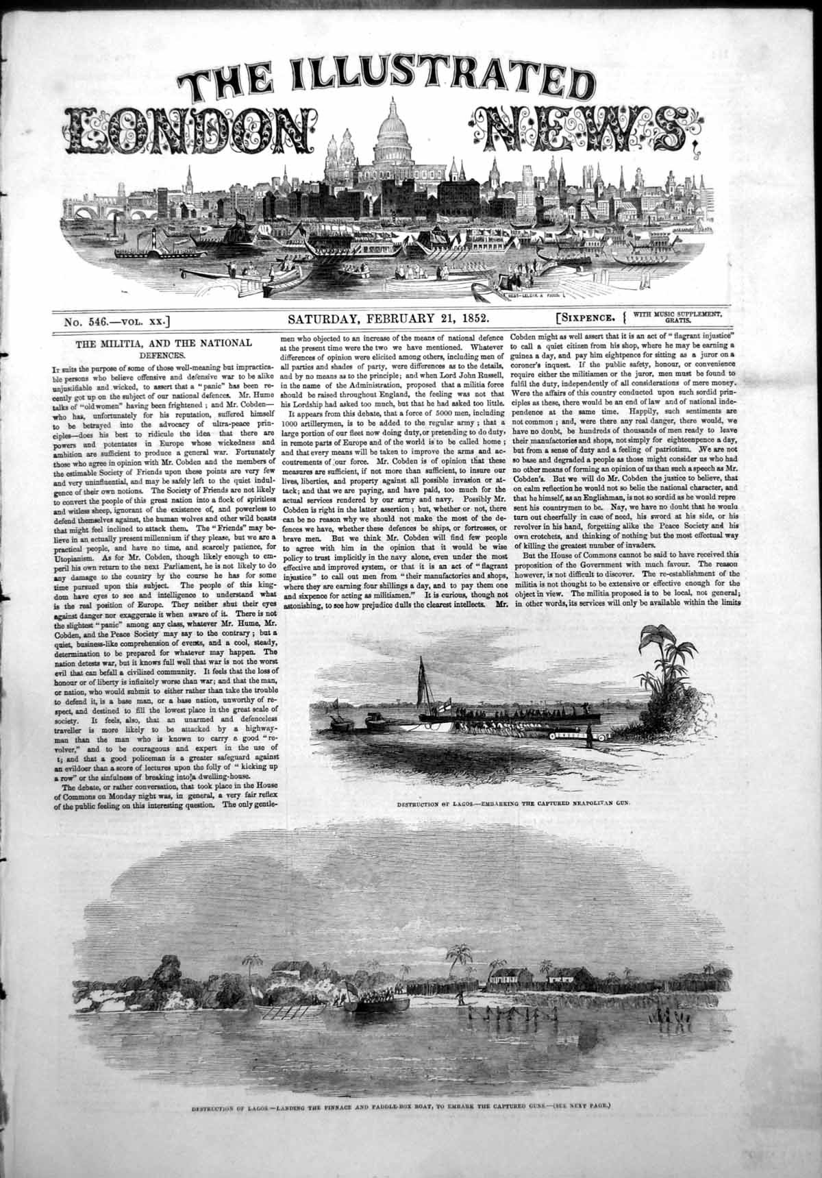Antique Old Print Destruction Lagos Embarking Captured Neapolitan Gun 1852 19th