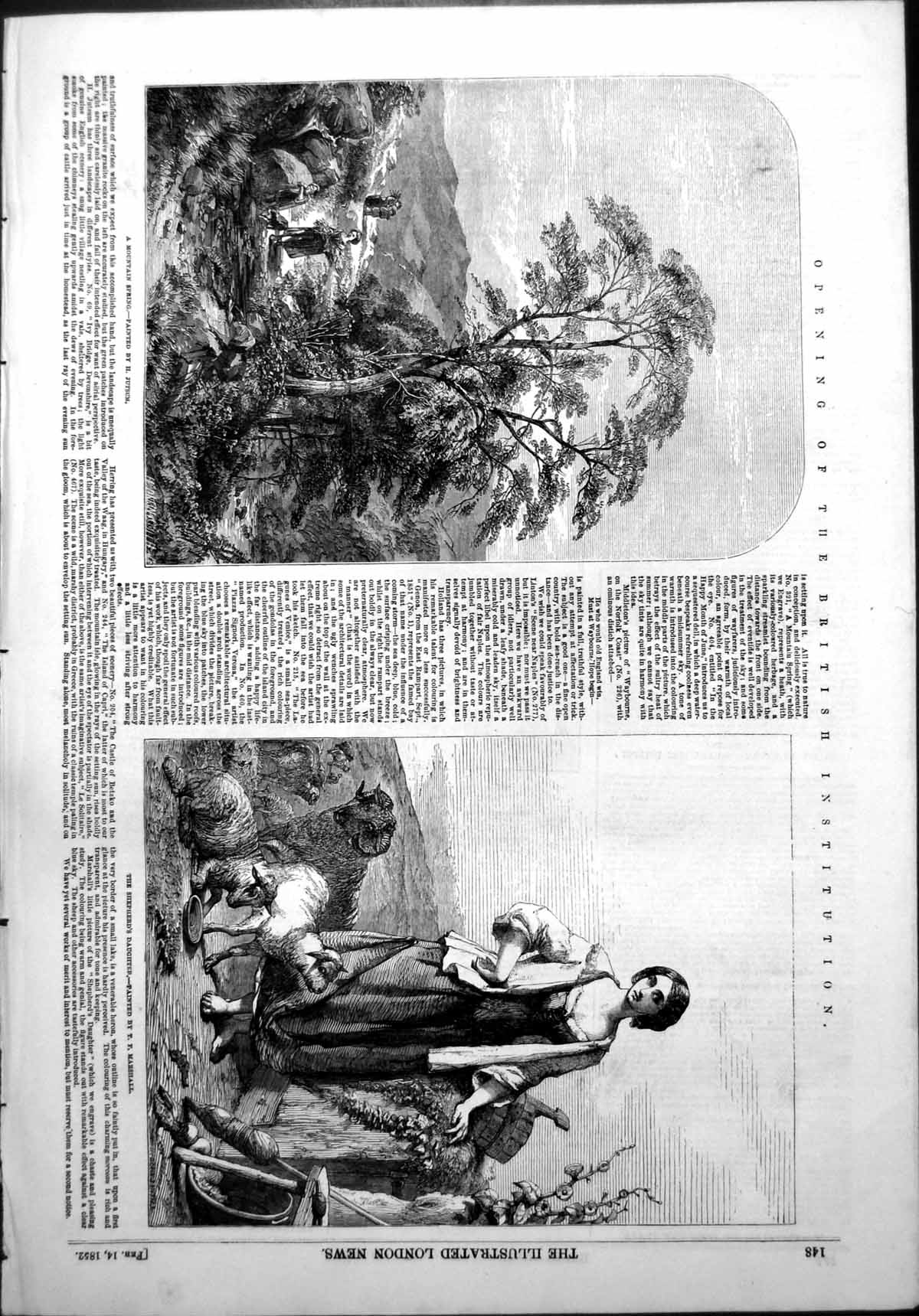 Antique Old Print Mountain Spring H Jutsum Shepherds Daughter Marshall 1852