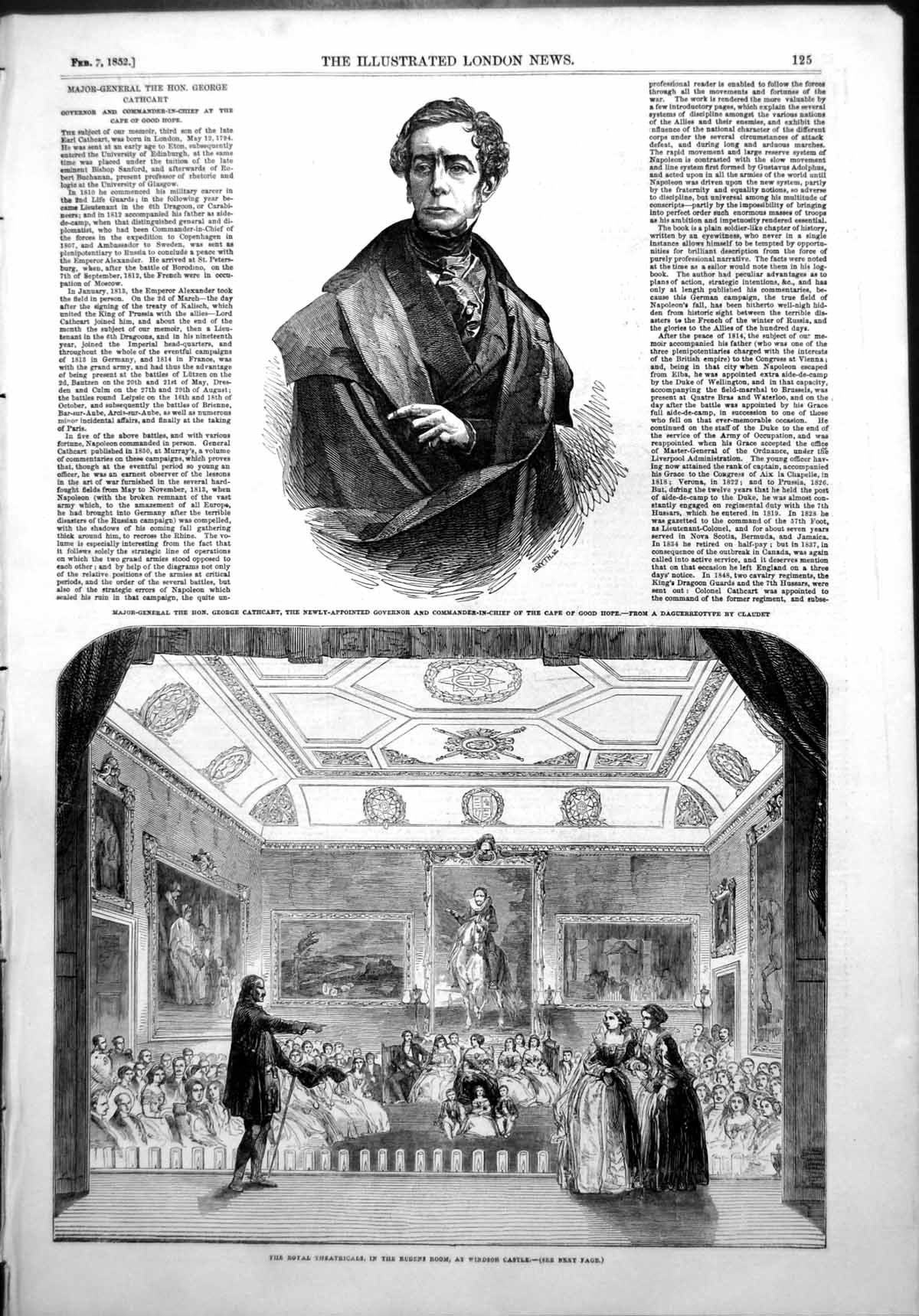 Antique Print Maj Gen George Cathcart Royal Theatricals Windsor Castle 1852