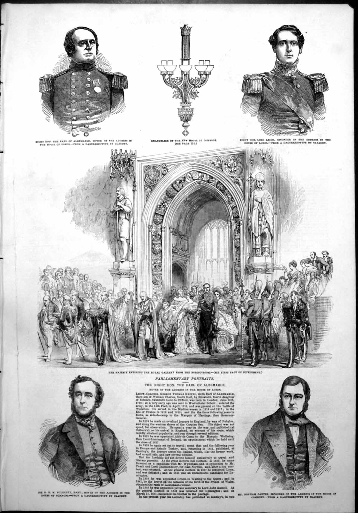 Old Print Queen Royal Gallery Earl Albemarle Lord Leight R Bulkeley 1852 19th
