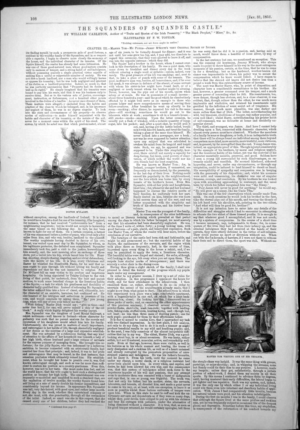Antique Old Print Squanderers Squander Castle Doctor M'Claret Master Tom 1852