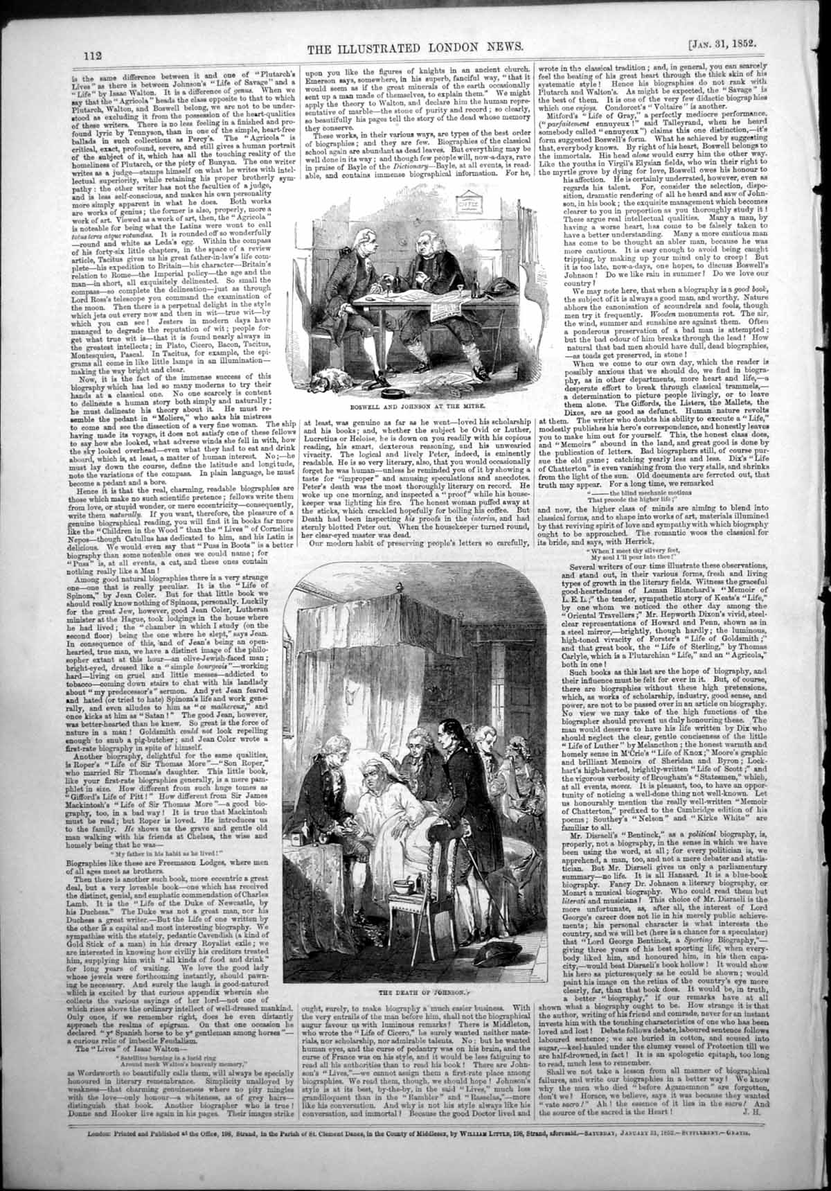 Antique Print Boswells Life Johnson Boswell Johnson Mitre Death Johnson1852