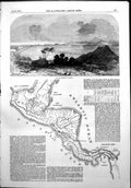 Original Old Antique Print Bay Harbour Panama Map Mexico Honduras Panama 1852