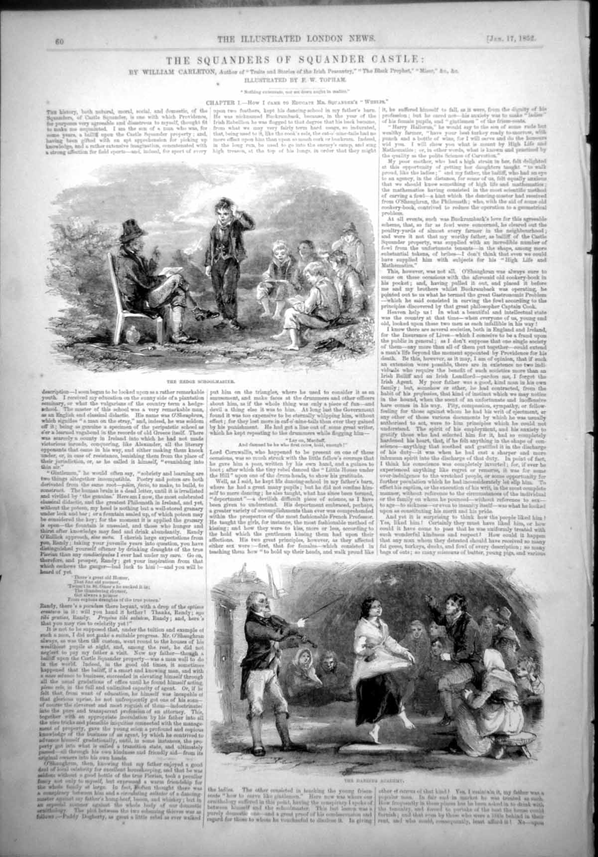 Antique Old Print Squanderers Squander Castle Hedge Schoolmaster Dancing 1852