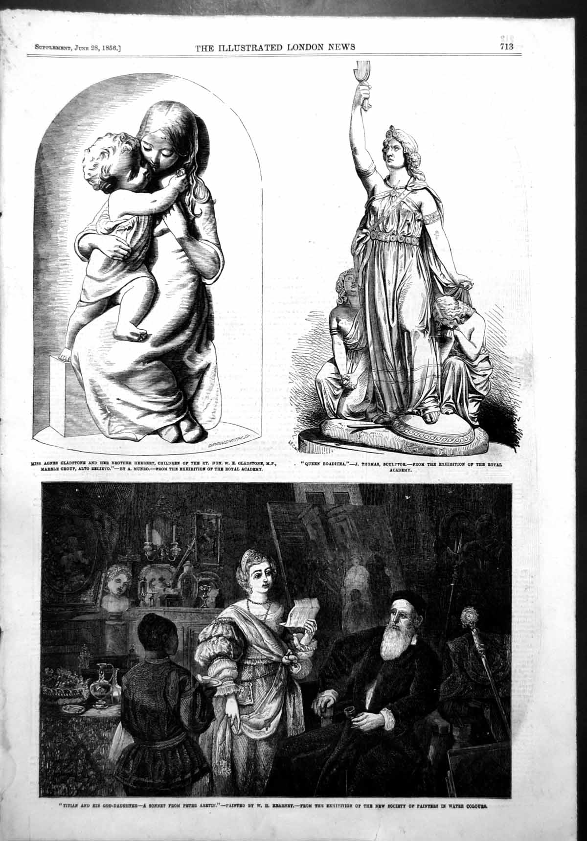 Antique Old Print Queen Boadicea Titian God Daughter Sonnet Peter Aretin 1856