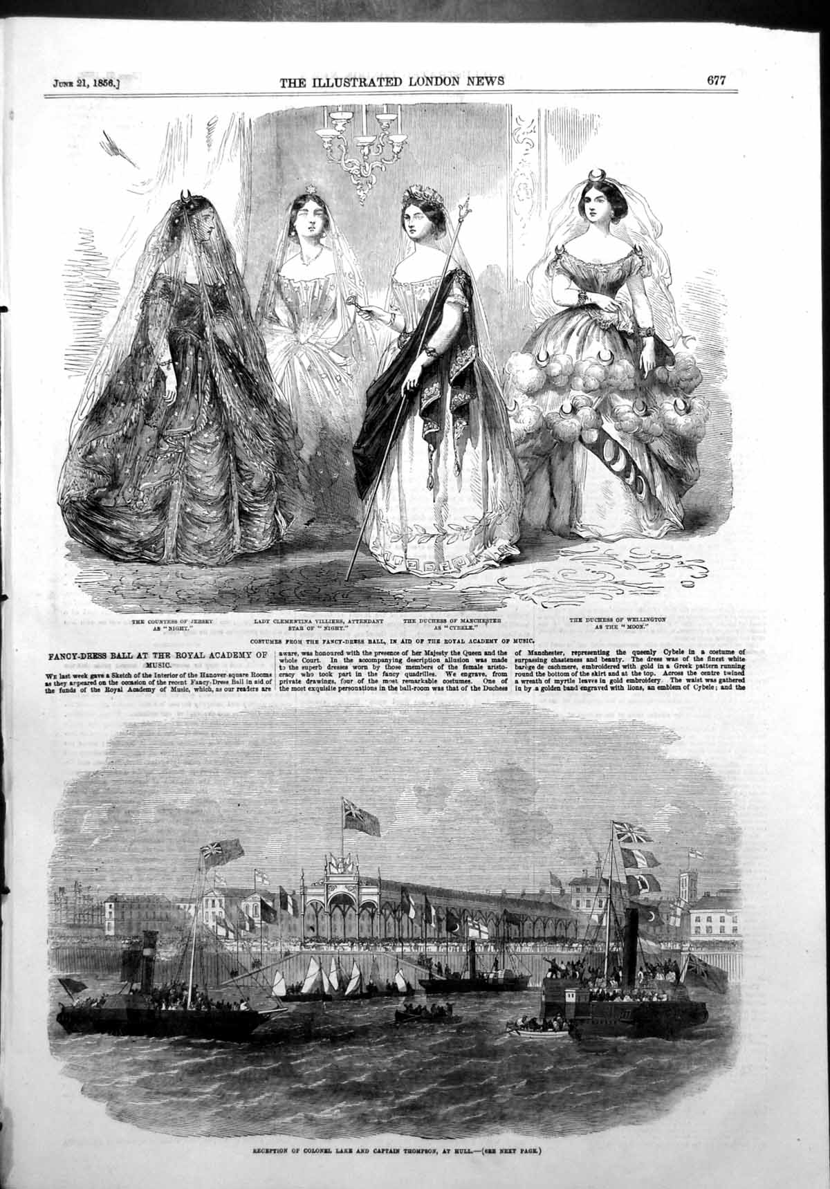 Antique Print Reception Col Lake Capt Thompson Hull Ball Academy Music 1856