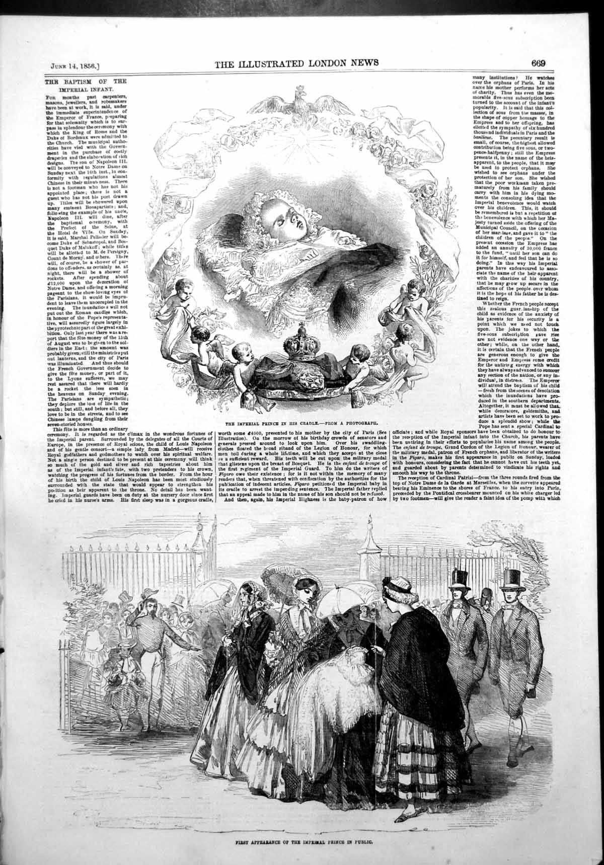 Old Print Imperial Prince Son Emperor French Cradle Appearance Public1856 19th