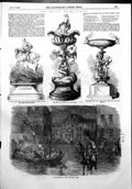 Original Old Antique Print Inundation Lyons Ascot Cup Royal Hunt Cup GVase 1856