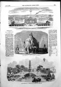 Old Antique Print Peace Commemmoration Temple Concord Chinese Pagoda 1856 19th
