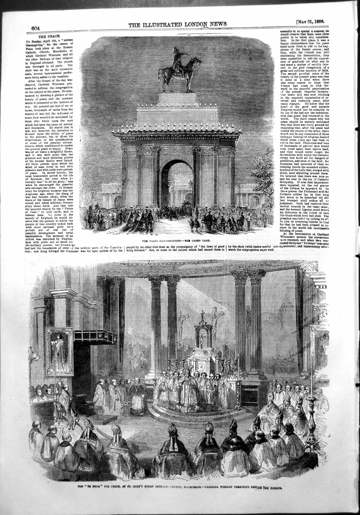 Old Antique Print Peace Illuminations Green Park St Marys Moorfields 1856 19th