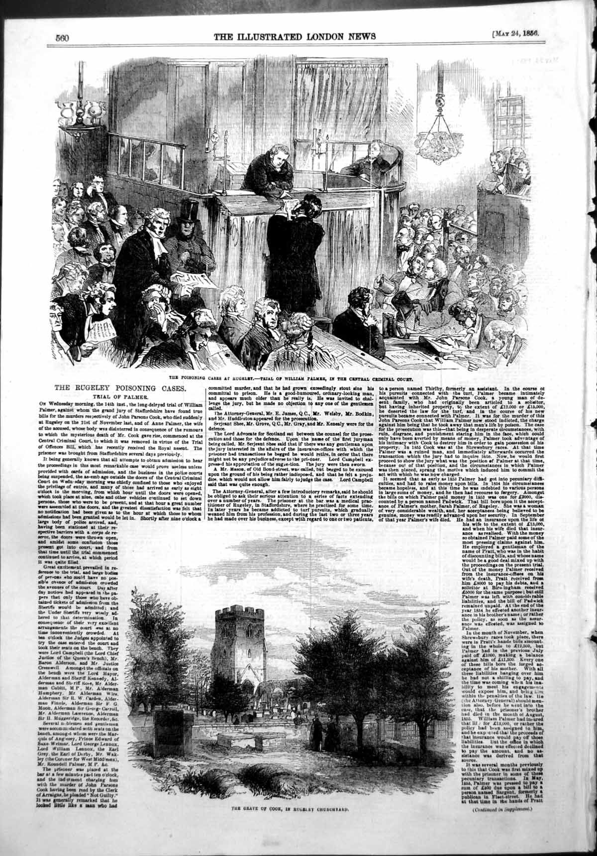Antique Print Poisoning Cases Rugeley Trial William Palmer Grave Cook 1856 19th