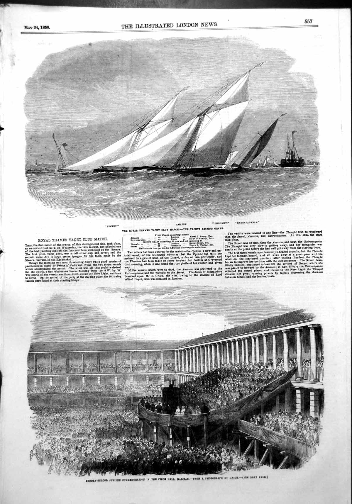 Antique Old Print Thames Yacht Club Match Sunday School Commemoration 1856 19th