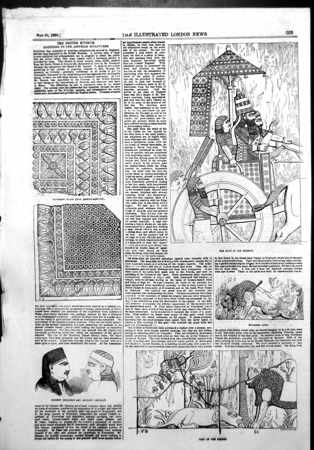 Antique Print British Museum Sculptures King Chariot Chaldean Assyrian 1856