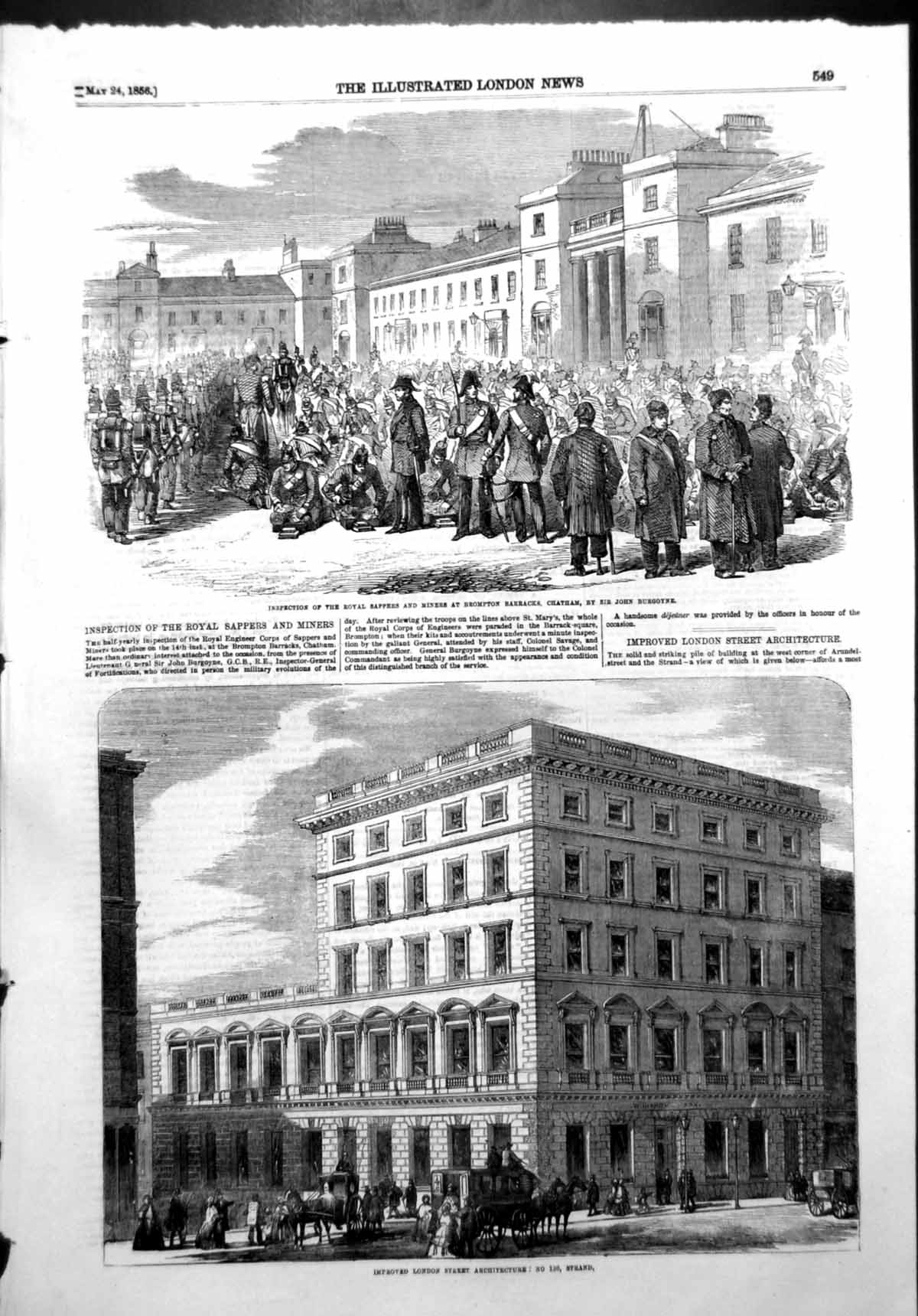 Antique Print Inspection Sappers Miners Chatham J Burgoyne 136 Strand 1856