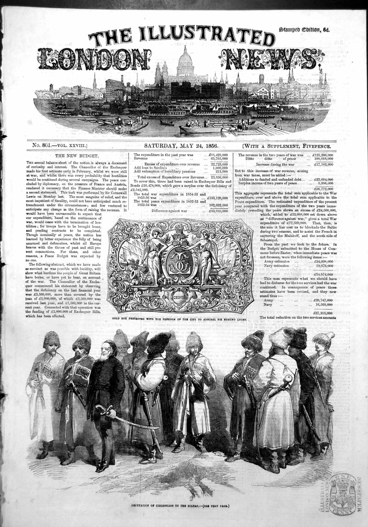 Antique Old Print Circassians Sultan Freedom City Admiral Edmund Lyons 1856