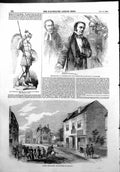 Antique Old Print Gladstone Stone School Golen Lane Rugeley Town Hall 1856 19th
