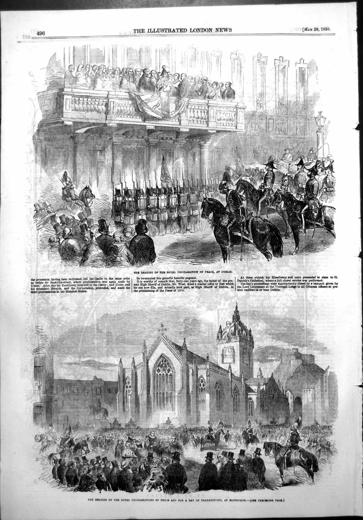 Antique Print Reading Proclamation Peace Dublin Thanksgiving Edinburgh 1856