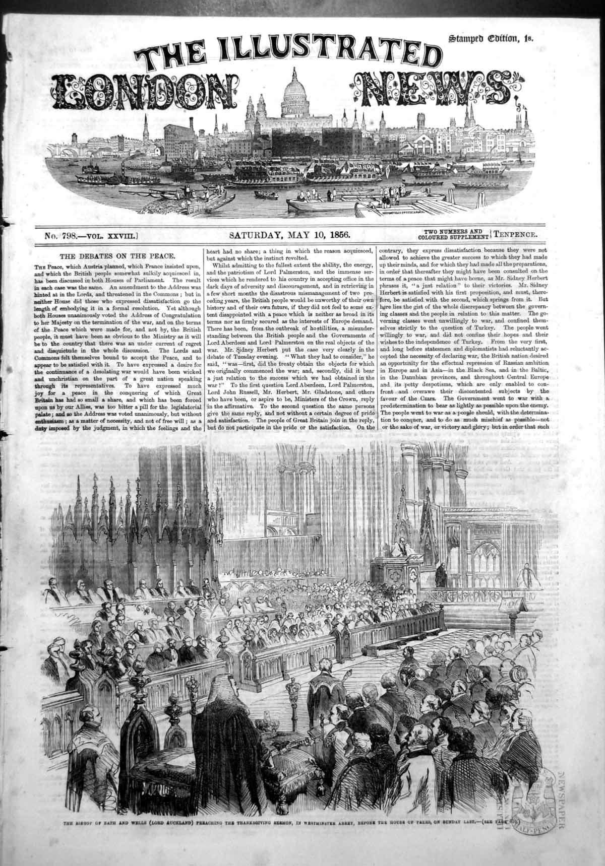 Antique Print Bishop Bath Wells Lord Auckland Thanksgiving House Peers 1856