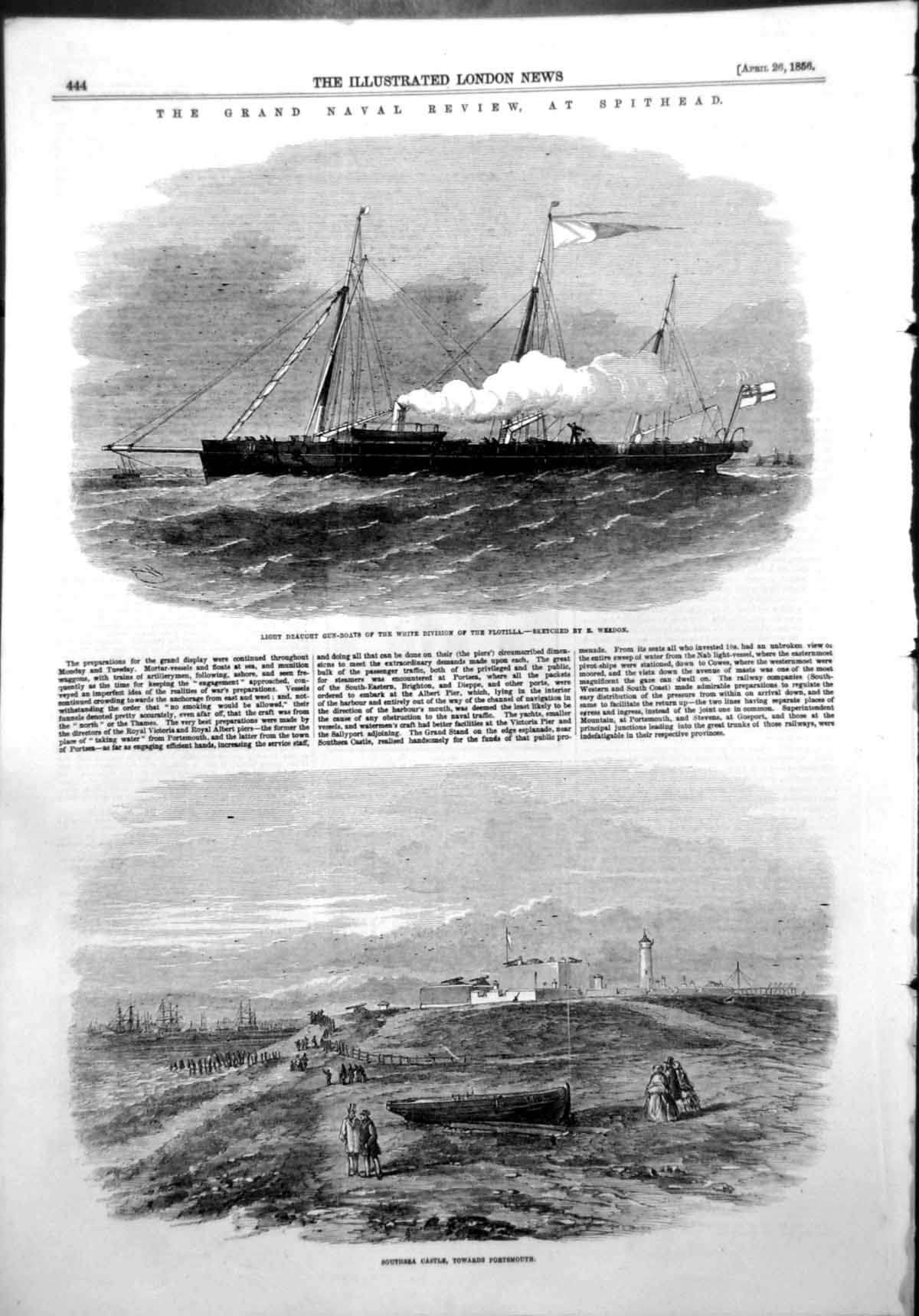 Antique Old Print Naval Review Spithead Draught Gun Boats White Division 1856