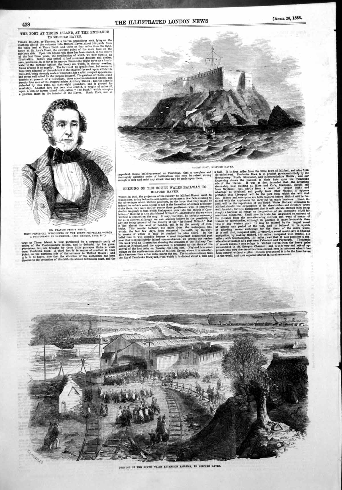 Old Print Francis Smith Screw Propeller S Wales Railway Milford Haven1856 19th