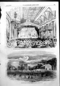 Antique Old Print Fete Hotel De Ville Peace Fireworks Building Hyde Park 1856