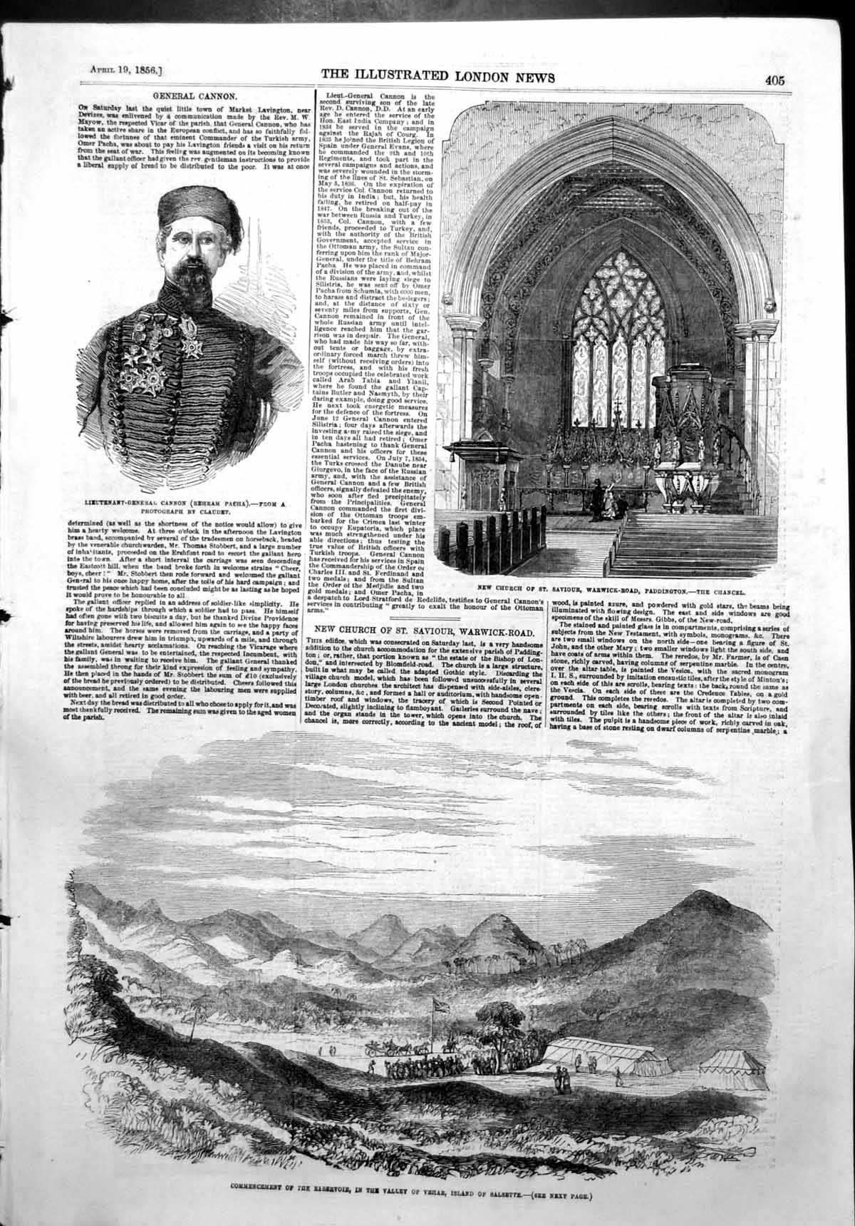 Antique Old Print Reservoir Vehar Salsette Church St Saviour Paddington 1856