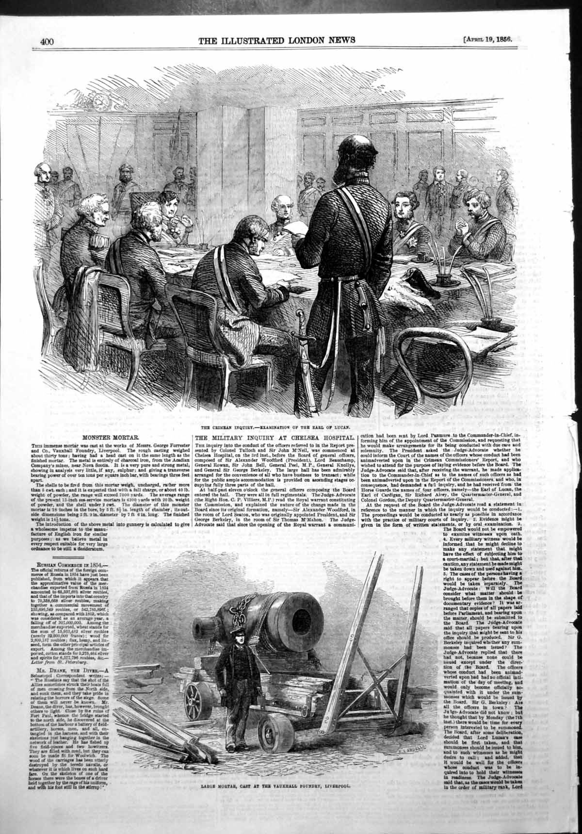 Old Print Crimean Inquiry Earl Lucan Mortar Cast Vauxhall Liverpool 1856 19th