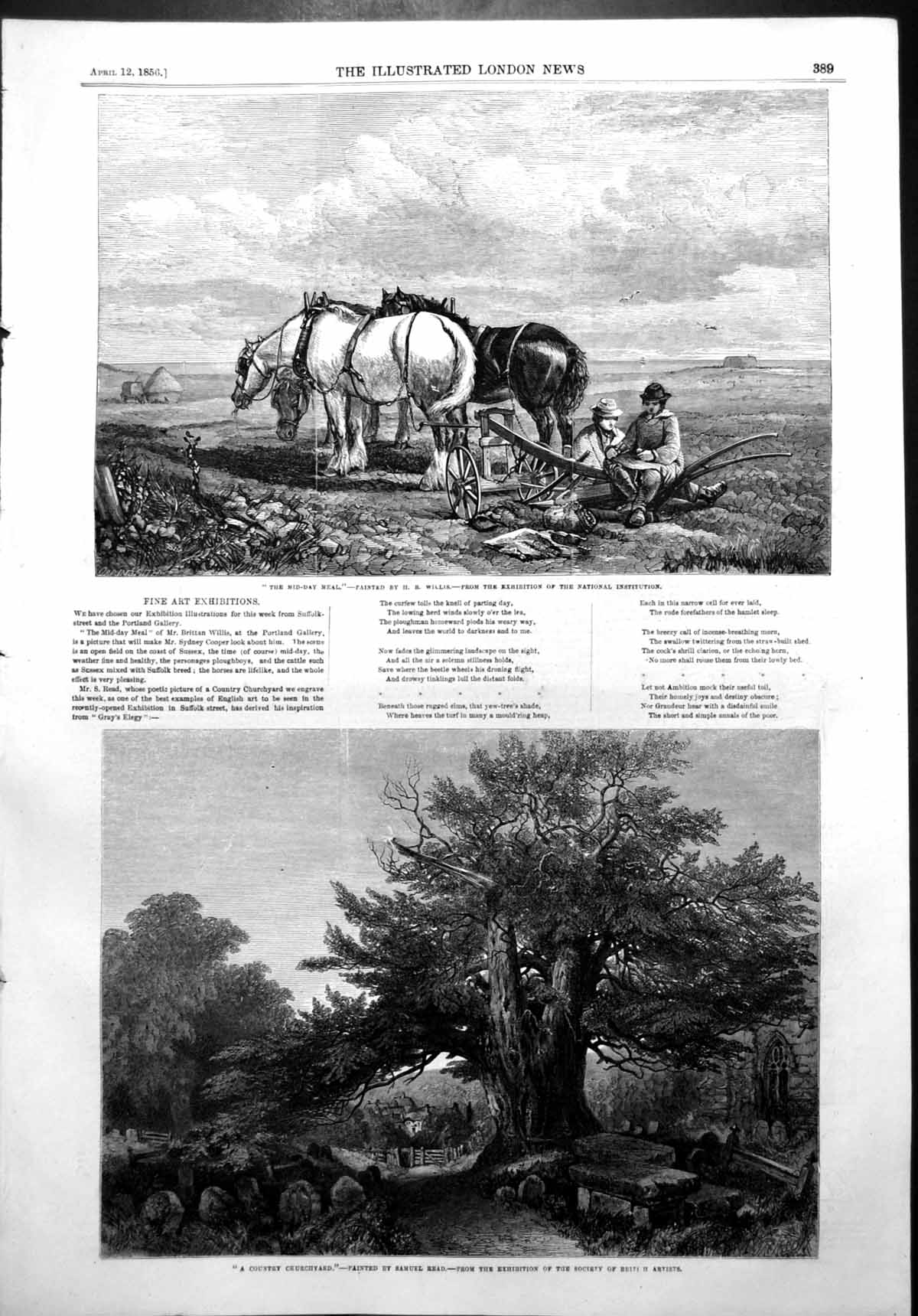 Antique Old Print Mid Day Meal H Willis Country Churchyard Samuel Read 1856