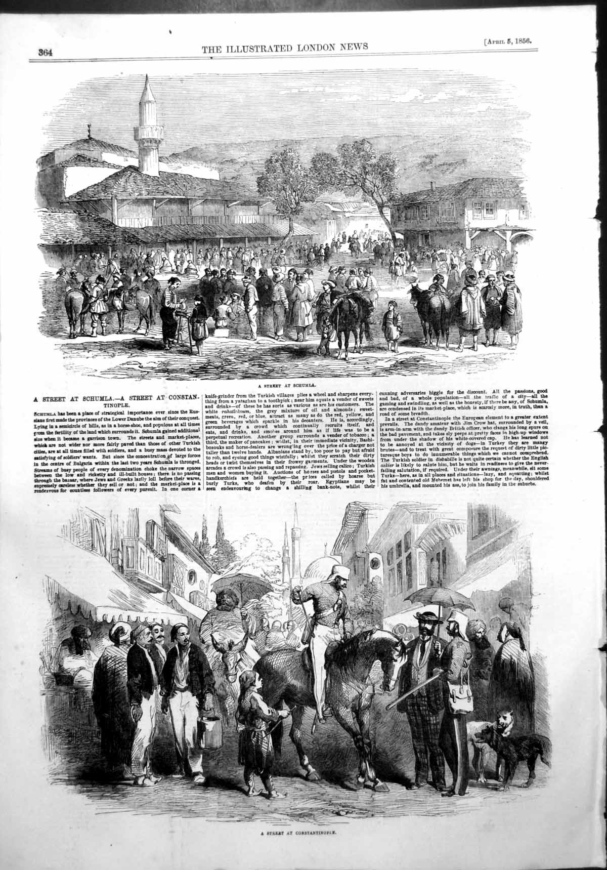 Antique Old Print Street Schumla Street Constantinople Sier Horseback 1856 19th