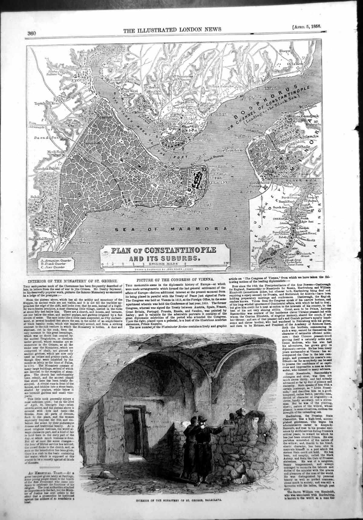 Old Antique Print Monastery St George Balaclava Plan Constantinople 1856 19th