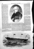 Antique Old Print American Minister G Dallas Launch Gun Boat Vigilant 1856 19th