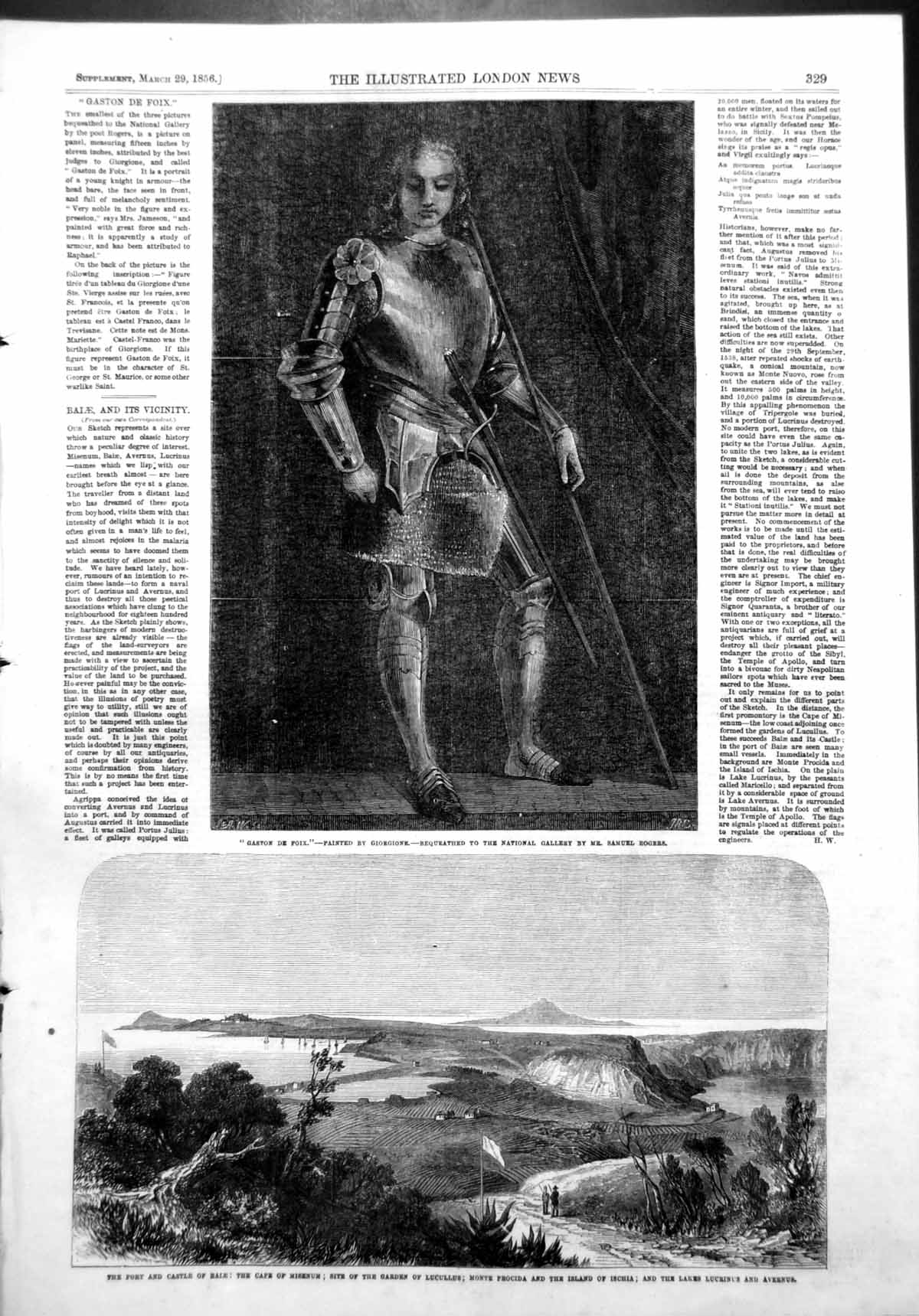 Antique Old Print Gaston De Foix Giorgione Port Castle Bale Cape Misenum 1856