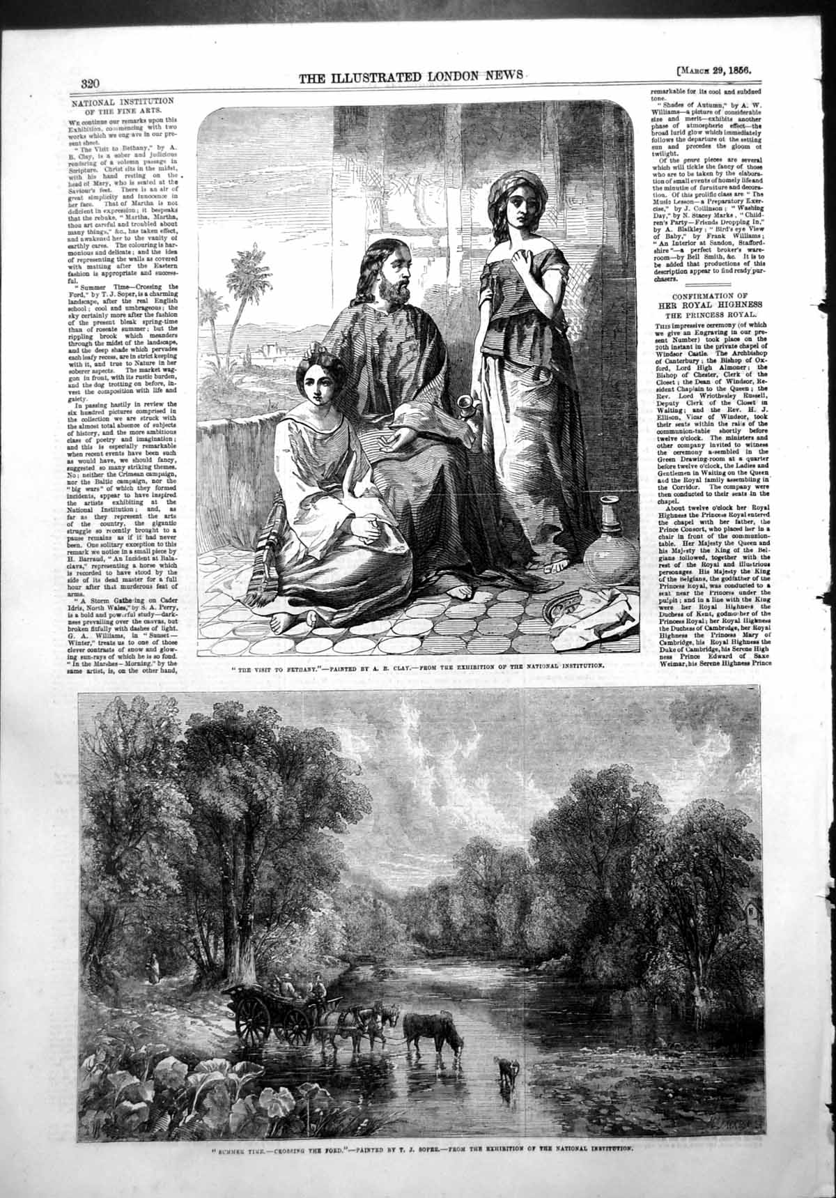 Antique Old Print Visit Bethany A Clay Summer Time Crossing Ford J Soper 1856