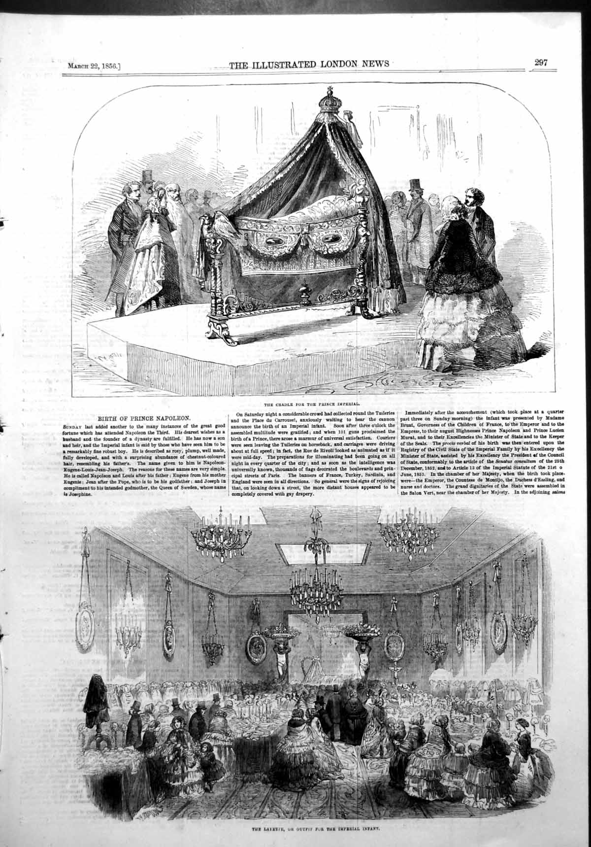 Antique Old Print Cradle Prince Imperial Napoleon Paris Layette Outfit 1856