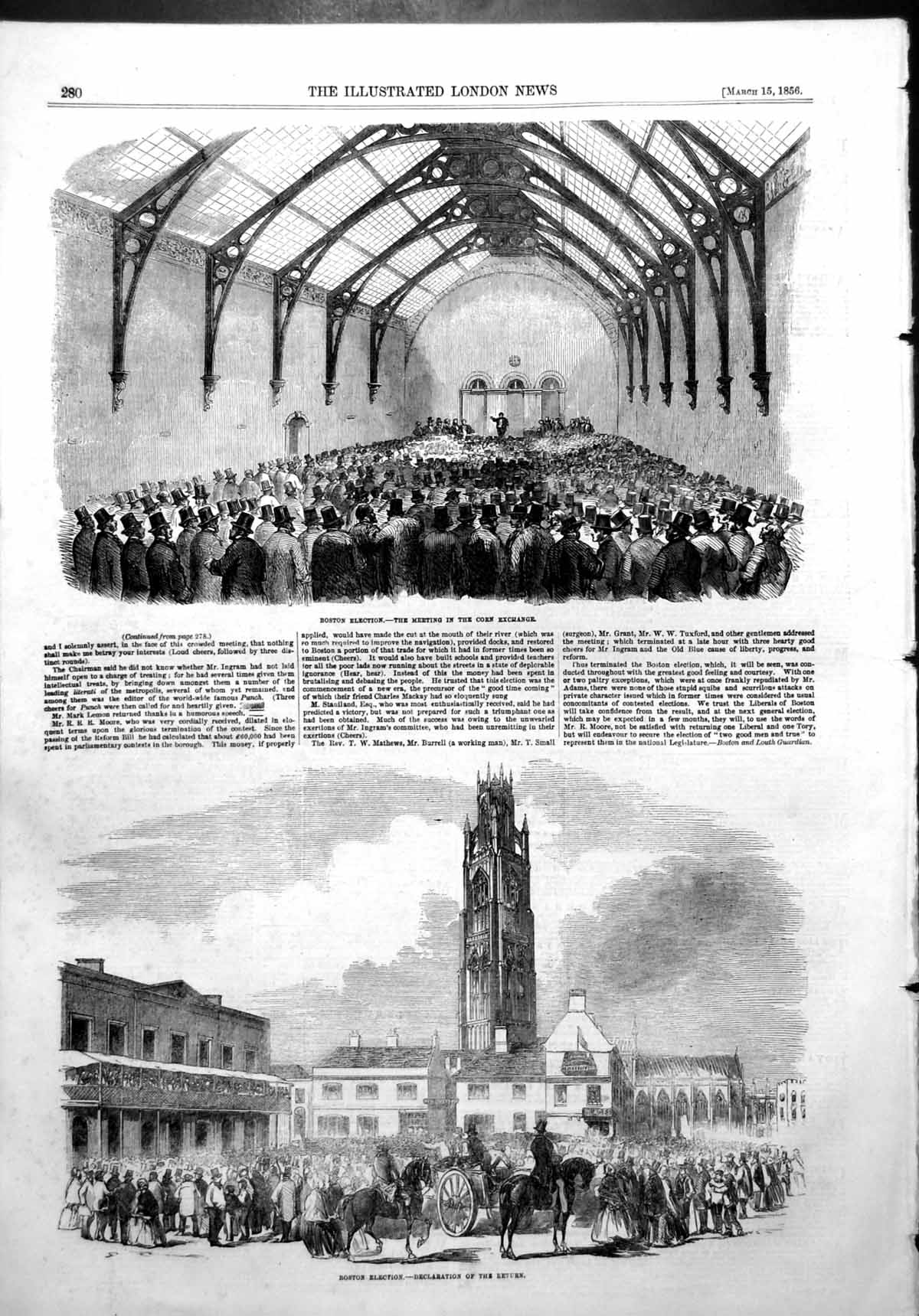 Antique Print Boston Election Meeting Corn Exchange Declaration Return1856 19th