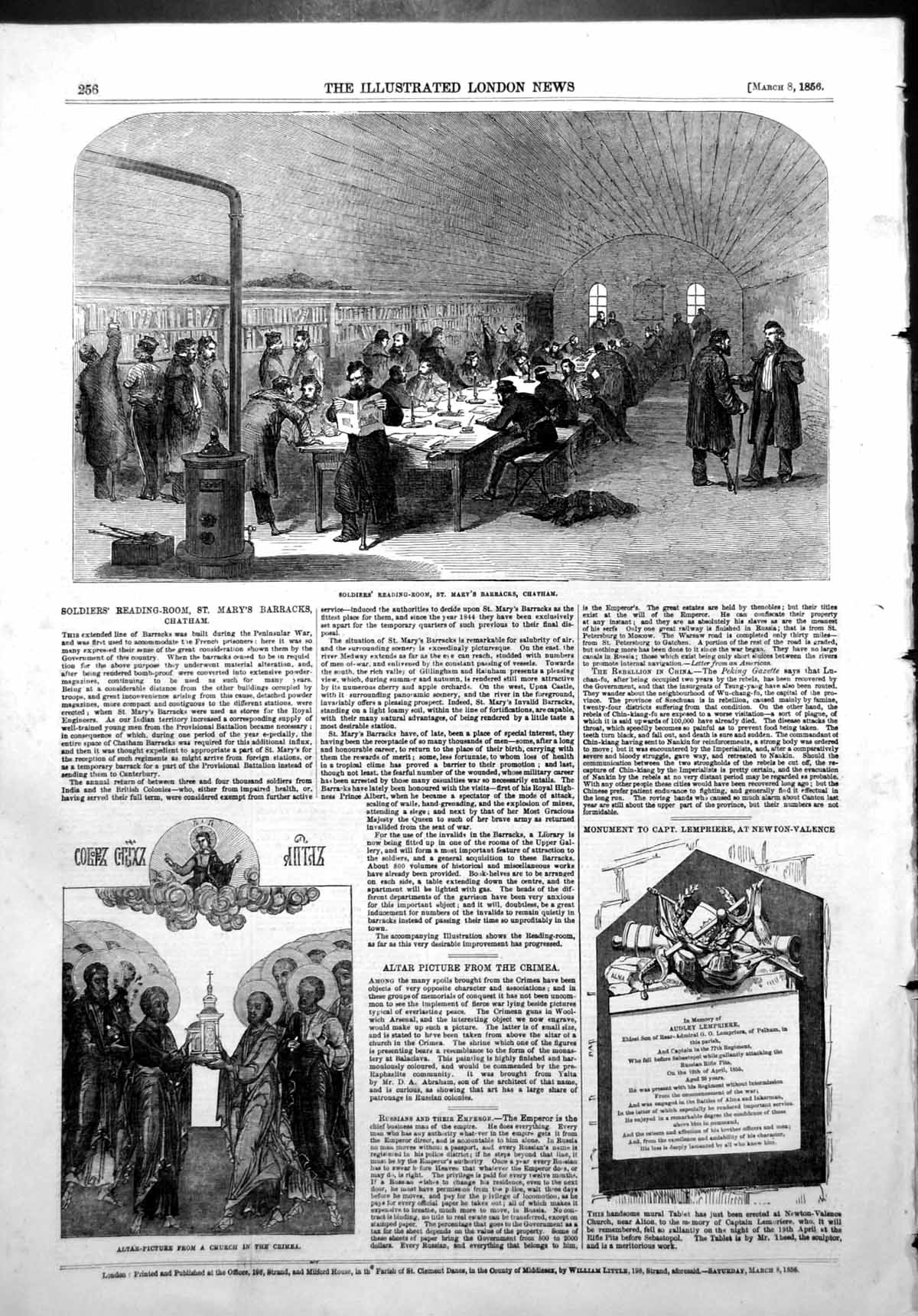 Antique Print Monument Capt Lemprieree Newtonvalence St Marys Barracks1856 19th
