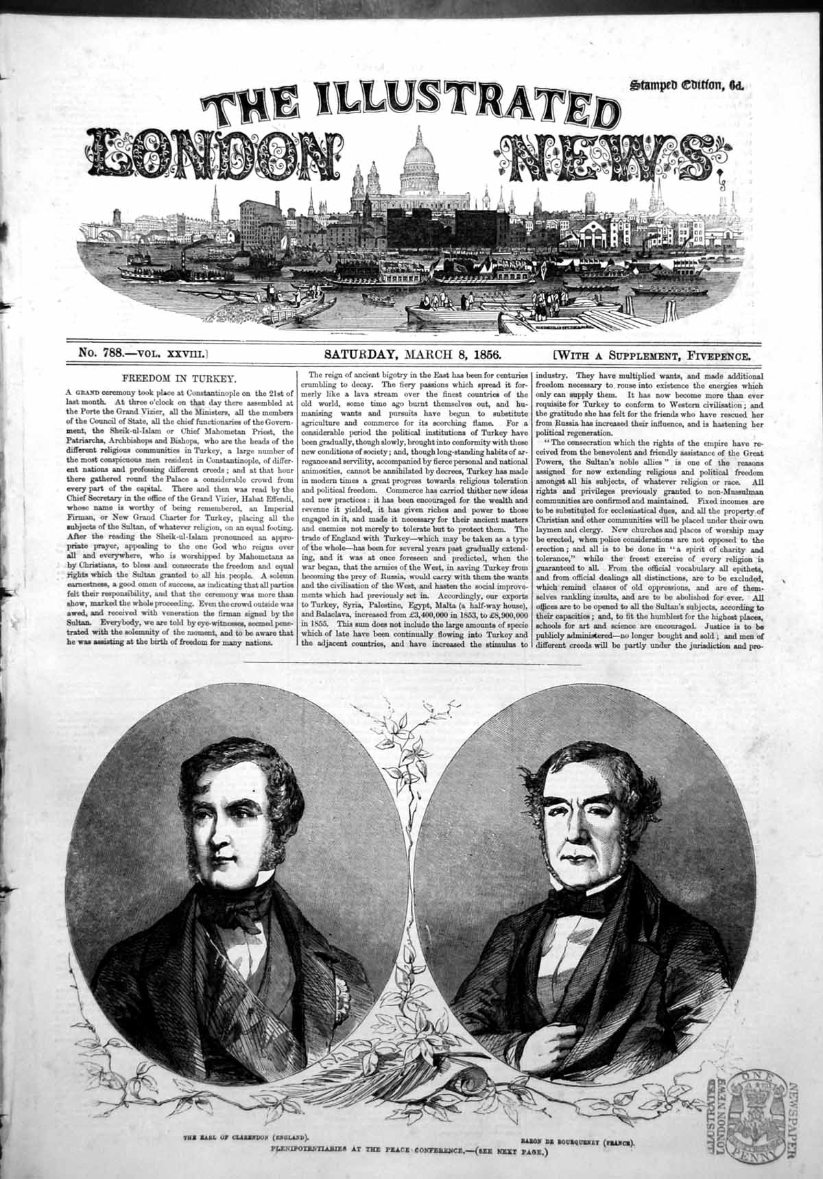Old Print Plenipotentiaries Peace Earl Claredon Baron De Bourquenet 1856 19th