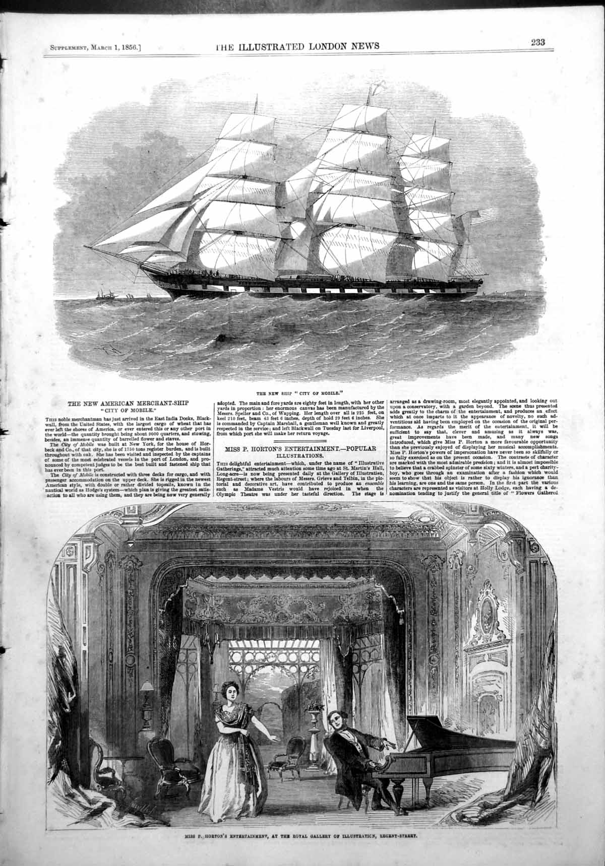 Old Ship City Mobile Miss P Hortons Entertainment Royal Gallery 1856 Victorian