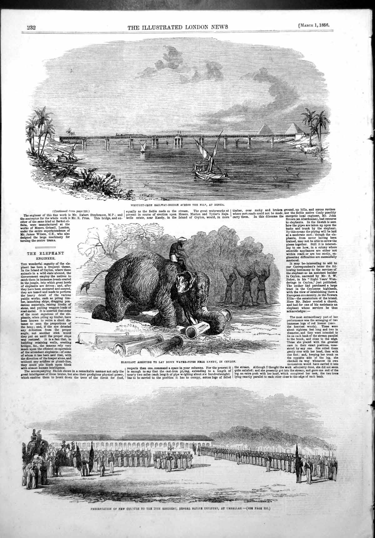 Antique Print Colours 28Th Regiment Bengal Umballah Bridge Nile Benha 1856