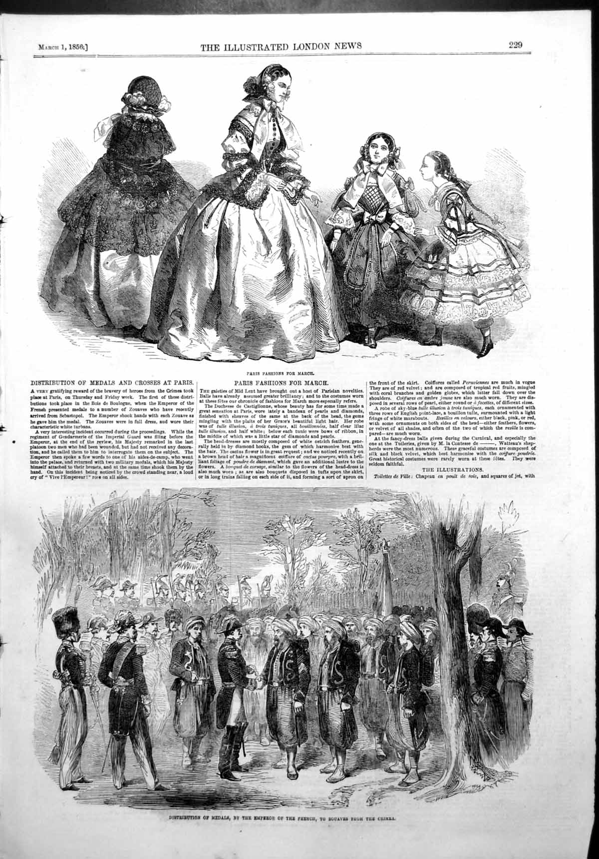 Antique Print Medals Emperor French Zouaves Crimea Paris Fashions March1856