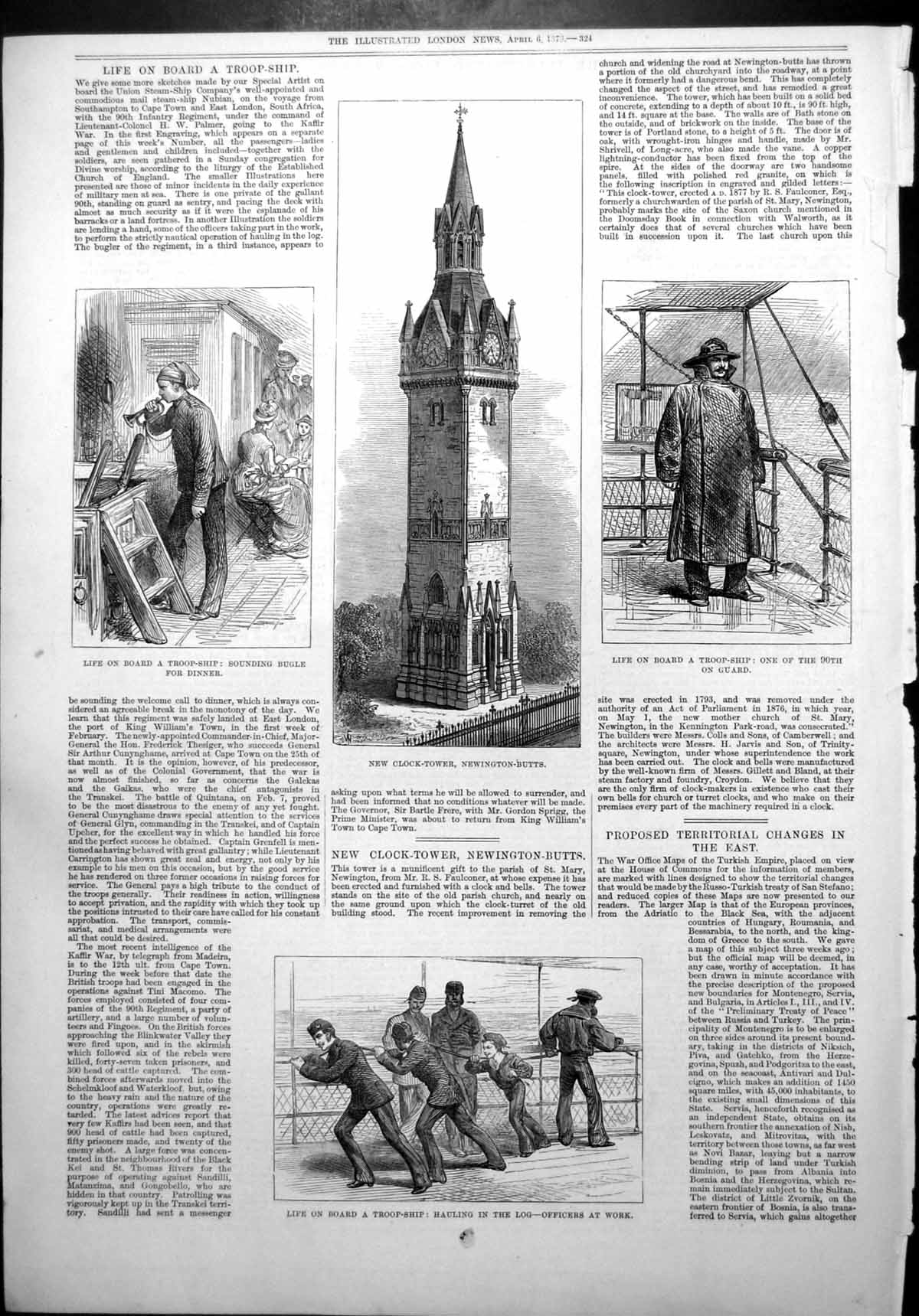Antique Print New Clock Tower Newington Butts Life Onboard Troop Ship 1878 19th