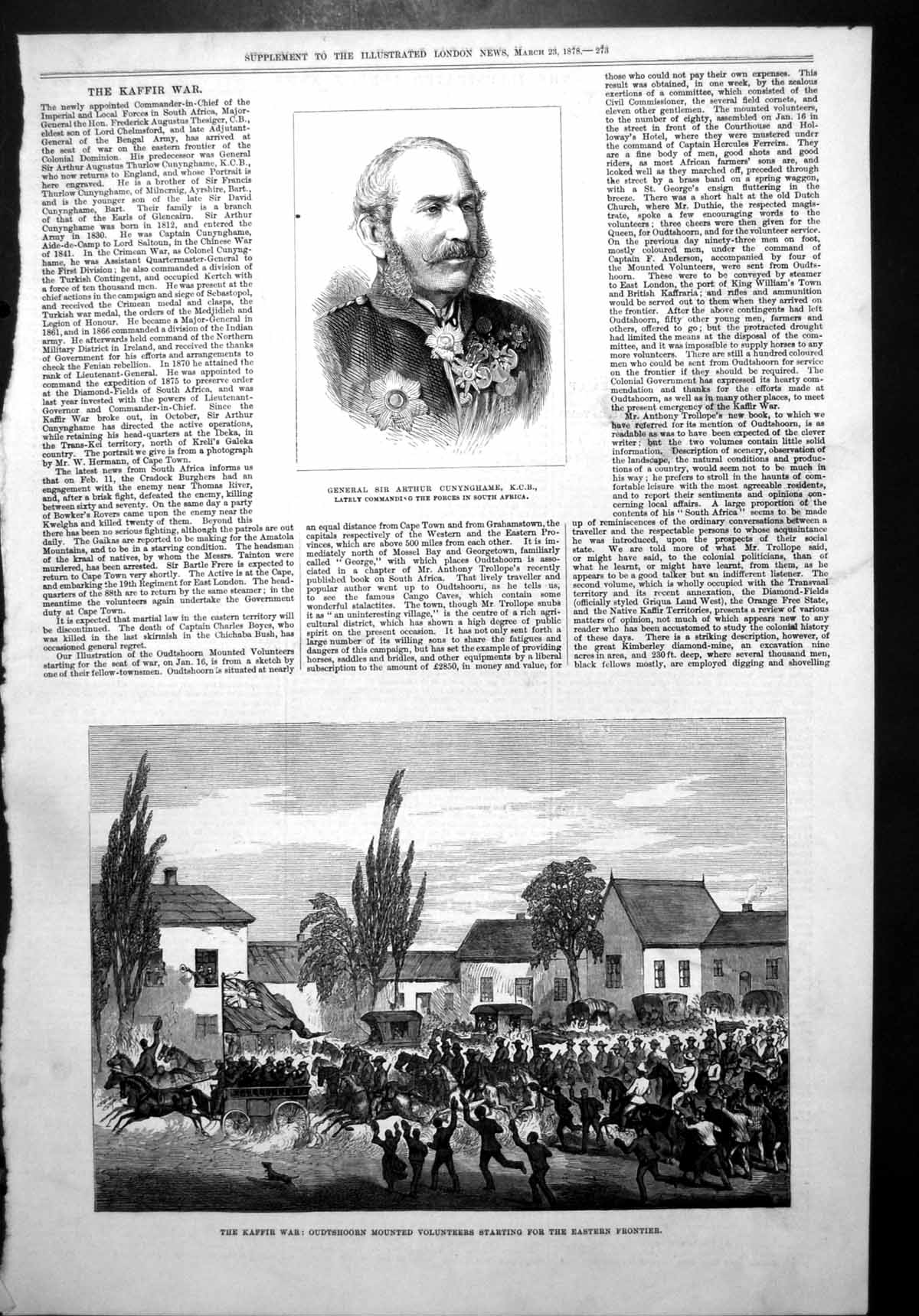 Antique Old Print Gen Arthur Cunynghame Kaffir War Oudtshoorn Volunteers1878