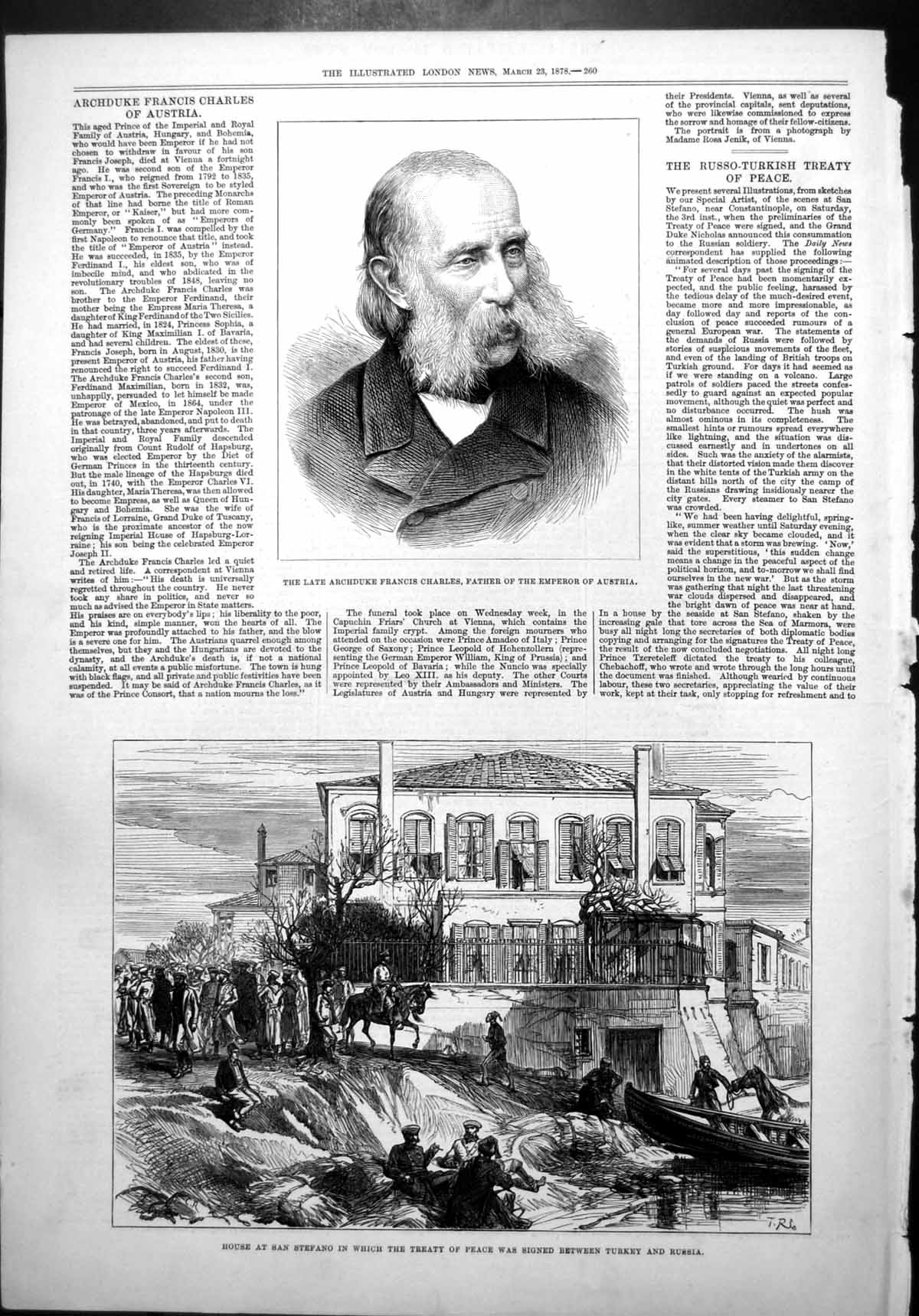 Antique Print Archduke Charles San Stefano Treaty Peace Turkey Russia 1878 19th