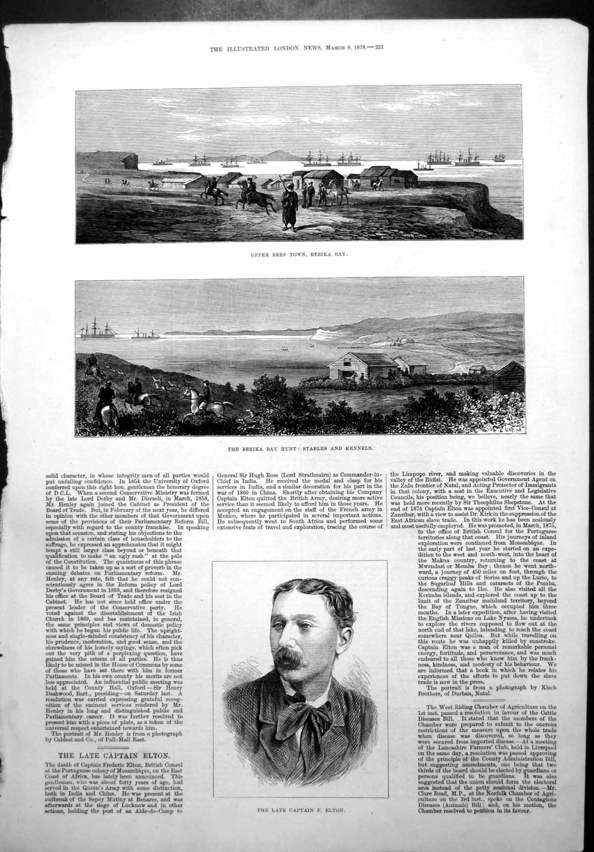 Antique Print Captain Elton Upper Beef Town Besika Bay Stables Kennels 1878