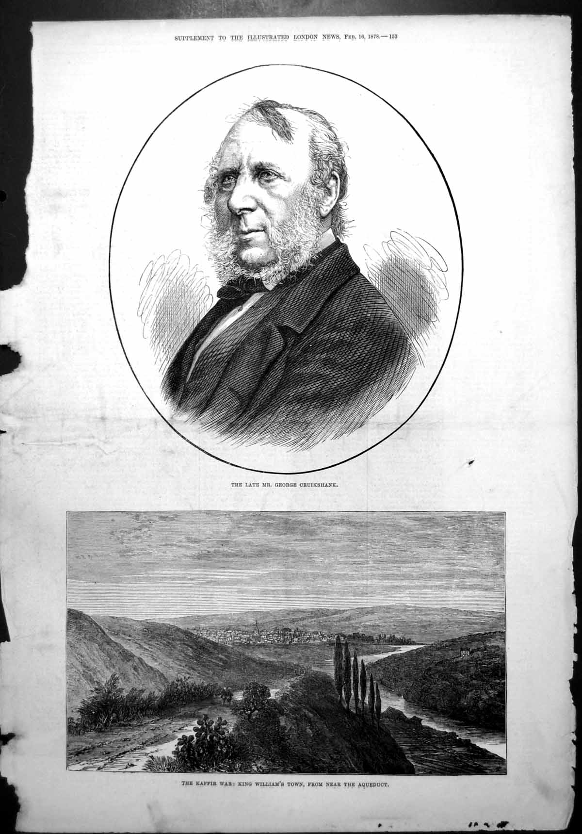 Old Antique Print George Cruickshank Kaffir War King Williams Town 1878 19th
