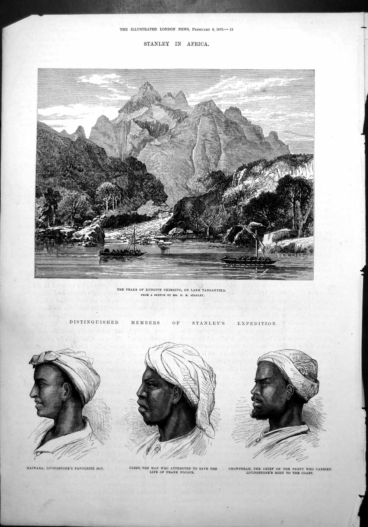 Antique Old Print Stanley Africa Lake Tanganyika Majwara Uledi Chowperah 1878